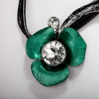  Rhinestone Metallic Green Flower Necklace Earrings Jewelry Set