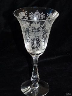 Vintage Tiffin Glass Cherokee Rose Point 9 oz Water Goblet Etched Cut