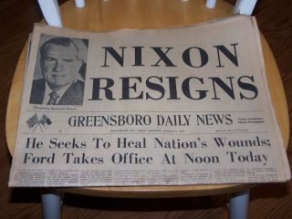 Newspaper Nixon Resigns Headlines~August 9, 1974~Greensboro Daily News