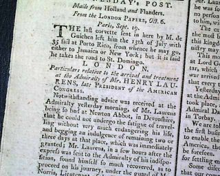 Merchant Henry Laurens Captured by British 1780 Revolutionary War