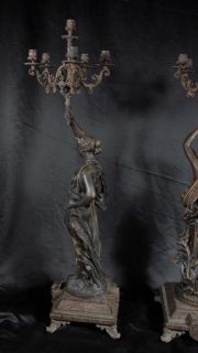Pair 3 ft French Bronze Gregoire Candelabras Torcheres