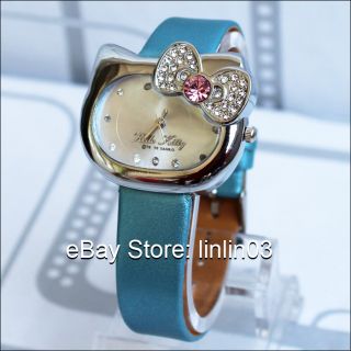 Fashion Hello Kitty Watch bow knot Cat Face Crystal Quartz Wristwatch