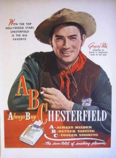 1947 Chesterfield Cigarettes Gregory Peck starring in Duel in The Sun