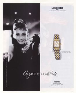 2001 Longines Dolcevita Watch Audrey Hepburn Photo Ad
