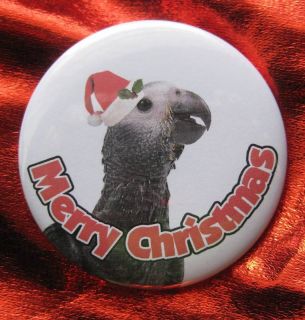 African Grey Parrot Bird Christmas Button Badge Pin