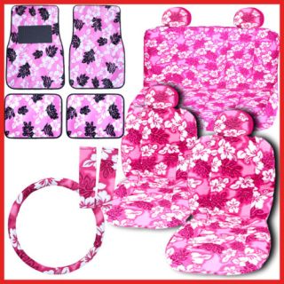 Pink Hawaiian Flowers Car Seat Covers Accessories Set