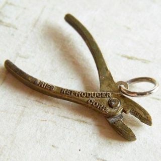 Vintage GRIES REPRODUCER CORP PLIERS brass advertising charm ~ OPENS