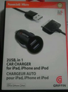 GRIFFIN 2USB IN 1 CAR CHARGER FOR IPAD IPHONE IPOD POWERJOLT MICRO 2 1