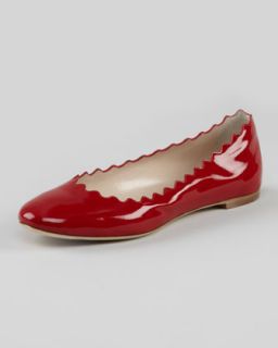 X1N1E Chloe Scalloped Patent Leather Ballerina Flat, Red