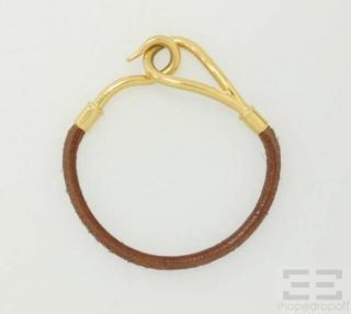 Hermes Brown Leather Gold Plated Jumbo Bracelet