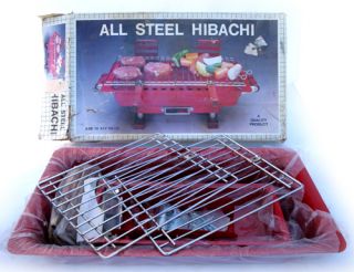 New Red All Steel Hibachi Grill Outdoor Camping Cooking Charcoal BBQ