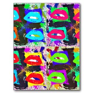 Warhol inspired Pop Art Grunge Lips Postcards 