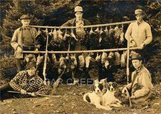 Five Grouse Hunters And Two Bird Dogs With A Bunch Of Grouse On Two