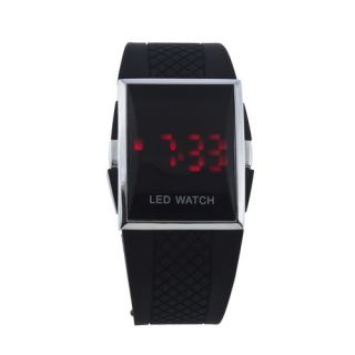 Women Men Girl Red LED Digital Wrist Sport Watch Wristwatch PU Leather