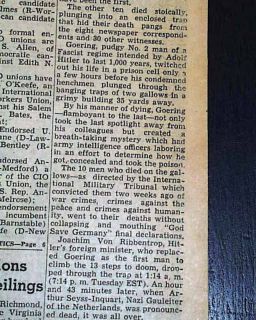  WWII Criminals Hangings HERMANN GOERING SUICIDE 1946 Old Newspapers