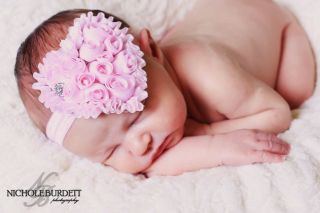 Heart Shaped Rosette Flowers Rhinestone Headband Bow for Newborn, Baby