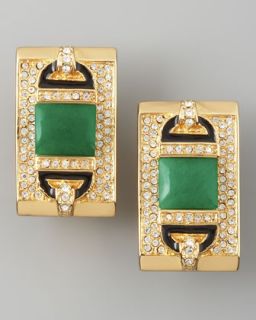 Rectangular Clip Earrings, Green Quartz