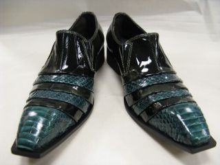 New Arrivals Fiesso New Teal Blue Snake Print Leather Slipon Shoes