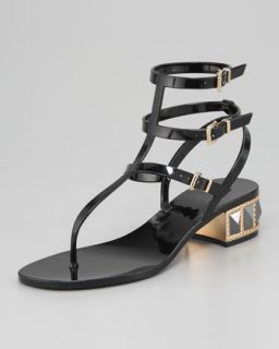 Valentino Studded Low Heel Jelly Thong Sandal   