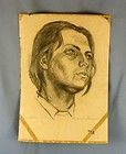 1976 OLD BLACK&WHITE PENCIL CHARCOAL DRAWING PAINTING WOMAN FACE