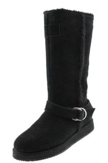 Guess New Haverhill Black Suede Faux Fur Mid Calf Pull on Casual Boots