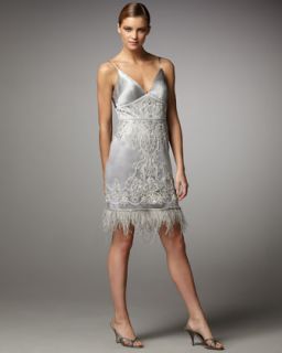 Sue Wong Feather Bottom Embroidered Dress   