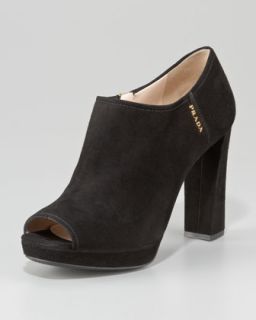 Prada Suede Peep Toe Platform Bootie   