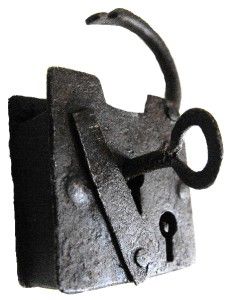  Iron Rustic Working Pad Lock Secret Hidden Key Hole Circa 1800s