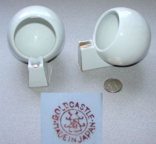 Vintage Porcelain Ashtray Pair Goldcastle Japan Mod ORB Sphere Shape