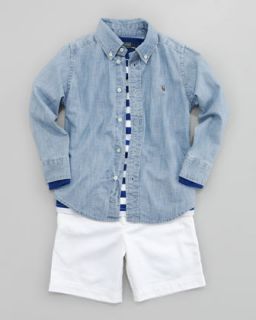 Ralph Lauren Childrenswear Blake Chambray Shirt, Striped Crewneck Tee