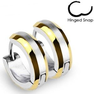  Hoop Earrings Two Tone Gold Plated Brushed Center Hinged Snap