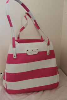 Kate Spade New York High Falls Sydney Pink White Stripe Handbag