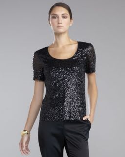 St. John Collection Sequined Tulle Blouse, Caviar   