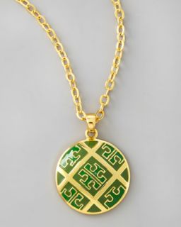 Enamel T Pattern Pendant Necklace, Green