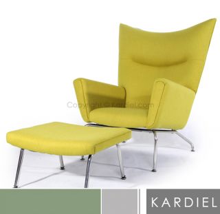 Hans J Wegner Style Wing Chair & Ottoman, Dijon Cashmere Wool