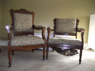 Victorian Antique His and Hers Stuffed Chairs