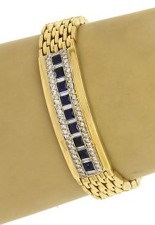 Hefty Vintage 18K Gold 4 5 cts Diamonds Blue Sapphires Bracelet