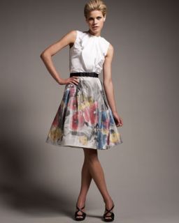 Carolina Herrera Ruffled Poplin Blouse & Floral Print Taffeta Skirt