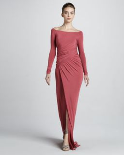 Donna Karan Off the Shoulder Draped Jersey Gown, Sunset Rose   Neiman