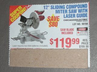 Harbor Freight Tools 12 Sliding Compound Miter Saw Laser Guide $80