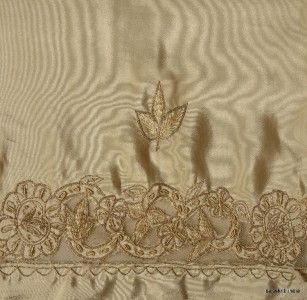  hand embroidered dupatta with gold zari/ zardozi/ dabka work, cream