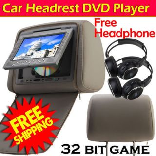 Gray Digital Dual 7Car Pillow Headrest DVD Player USB SD 32 Game 2XIR