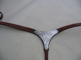 Pre Owned Leaf Tooled Leather w silver Champion Turf Western Show
