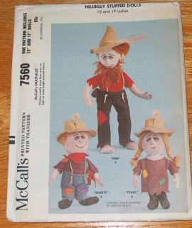   McCalls Pattern 7560 Hillbilly Stuffed Dolls Clothes Copyright 1964
