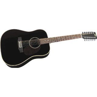Rogue Herringbone 12 String Acoustic Guitar Black Musical