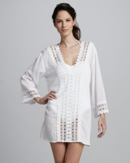 T606W La Blanca Crochet Trim Tunic Coverup, White