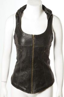 Shawna Hofmann Black Leather Corset Vest Tailored Layering Outerwear