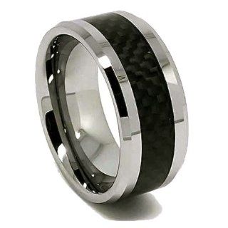 10mm Tungsten Black Carbon Fiber Mens Wedding Rings Fashion Band Size