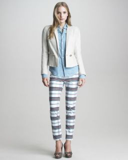 41H7 See by Chloe Paper Collar Linen Blazer, Button Up Denim Blouse