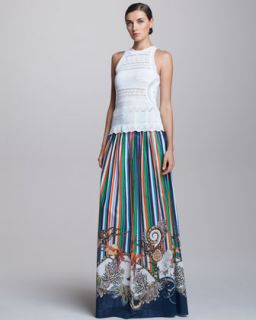 42VF Roberto Cavalli Pointelle Halter Top & Long Striped Skirt
